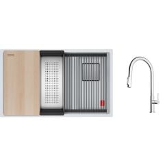 Set chiuvetă din granit Franke Kanon 125.0749.675, baterie bucătărie Franke Maris Slim Clear Water J Pull-Out 120.0730.870