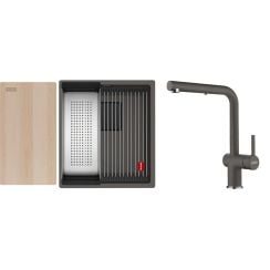 Set chiuvetă din granit Franke Kanon 125.0749.653, baterie bucătărie Franke Active L Pull-Out Spray 115.0721.464