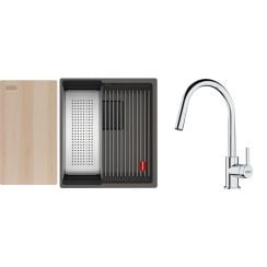 Set chiuvetă din granit Franke Kanon 125.0749.653, baterie bucătărie Franke Lina 115.0693.229