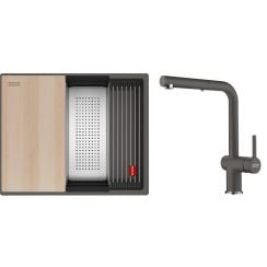 Set chiuvetă din granit Franke Kanon 125.0749.663, baterie bucătărie Franke Active L Pull-Out Spray 115.0721.464