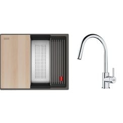 Set chiuvetă din granit Franke Kanon 125.0749.663, baterie bucătărie Franke Lina 115.0693.229