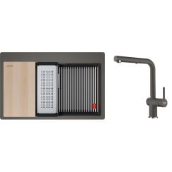 Set chiuvetă din granit Franke Kanon 114.0749.639, baterie bucătărie Franke Active L Pull-Out Spray 115.0721.464