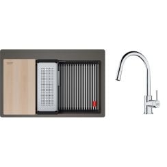 Set chiuvetă din granit Franke Kanon 114.0749.639, baterie bucătărie Franke Lina 115.0693.229