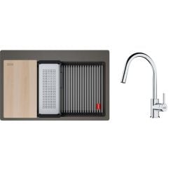 Set chiuvetă din granit Franke Kanon 114.0749.643, baterie bucătărie Franke Lina 115.0693.229