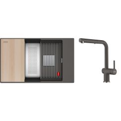 Set chiuvetă din granit Franke Kanon 125.0749.669, baterie bucătărie Franke Active L Pull-Out Spray 115.0721.464
