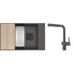 Set chiuvetă din granit Franke Kanon 125.0749.673, baterie bucătărie Franke Active L Pull-Out Spray 115.0721.464