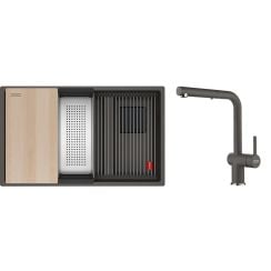Set chiuvetă din granit Franke Kanon 125.0749.683, baterie bucătărie Franke Active L Pull-Out Spray 115.0721.464