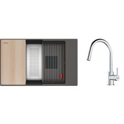 Set chiuvetă din granit Franke Kanon 125.0749.673, baterie bucătărie Franke Lina 115.0693.229