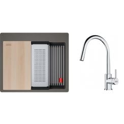 Set chiuvetă din granit Franke Kanon 114.0749.633, baterie bucătărie Franke Lina 115.0693.229
