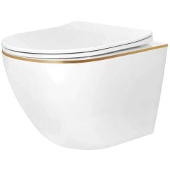 Rea Carlo Mini vas wc agăţat fără margine alb-auriu lucios REA-C6801
